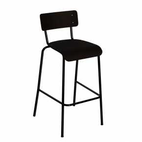 Chaise de bar Suzie 65cm – uni Dossier & Assise Noir - Pieds Noirs