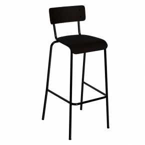 Chaise de bar Suzie 75cm – uni Dossier & Assise Noir - Pieds Noirs