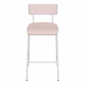 Chaise de bar Suzie 65cm – uni Dossier & Assise Rose Poudré - Pieds Blancs