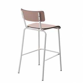 Chaise de bar Suzie 65cm – uni Dossier & Assise Rose Poudré - Pieds Blancs