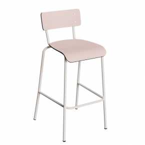 Chaise de bar Suzie 65cm – uni Dossier & Assise Rose Poudré - Pieds Blancs