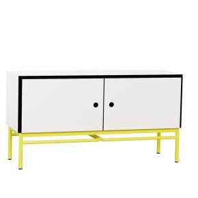 Meuble bas TV Elienor - Blanc - Pieds Jaune Fluo