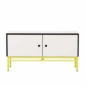 Meuble bas TV Elienor - Blanc - Pieds Jaune Fluo