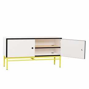 Meuble bas TV Elienor - Blanc - Pieds Jaune Fluo