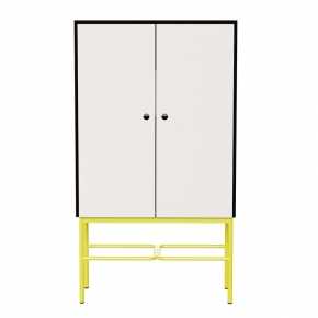 Cabinet de rangement Elienor - Grand modèle - Blanc/Blanc - Pieds Jaune Citron