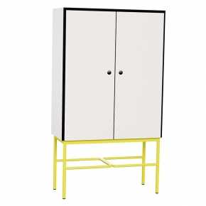 Cabinet de rangement Elienor - Grand modèle - Blanc/Blanc - Pieds Jaune Citron