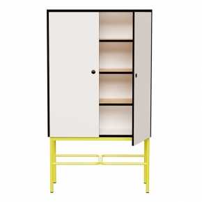 Cabinet de rangement Elienor - Grand modèle - Blanc/Blanc - Pieds Jaune Citron