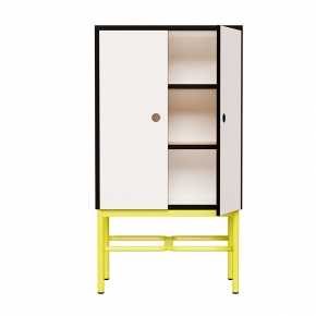 Cabinet de rangement Elienor - Petit modèle - Blanc/Blanc - Pieds Jaune Citron