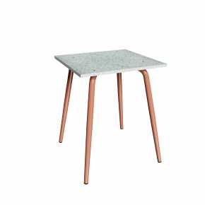 Table en Plastique Recyclé Bleu - Pieds Terracotta - 65x60