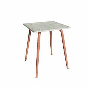 Table en Plastique Recyclé Vert - Pieds Terracotta - 65x60