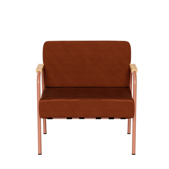 Lot De 2 Fauteuils Côtelés Scott Terracotta Noir - 59x85x56 Cm - Assise Confort, Style Moderne