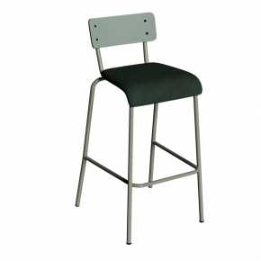 Chaise de Bar Suzie 65cm – Bicolore Dossier Stratifié Kaki & Assise Velours Côtelé Vert Forêt - Pieds Kaki