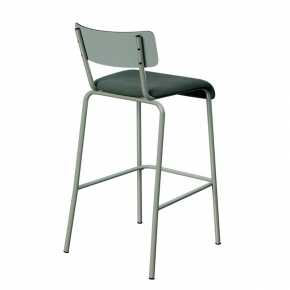 Chaise de Bar Suzie 65cm – Bicolore Dossier Stratifié Kaki & Assise Velours Côtelé Vert Forêt - Pieds Kaki