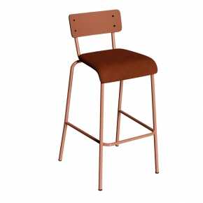 Chaise de Bar Suzie 65cm – Bicolore Dossier Stratifié Paprika & Assise Velours Côtelé Paprika - Pieds Terracotta