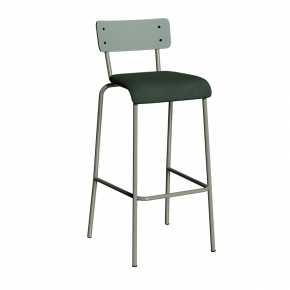 Chaise de Bar Suzie 75cm – Bicolore Dossier Stratifié Kaki & Assise Velours Côtelé Vert Forêt - Pieds Kaki