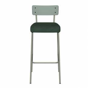 Chaise de Bar Suzie 75cm – Bicolore Dossier Stratifié Kaki & Assise Velours Côtelé Vert Forêt - Pieds Kaki