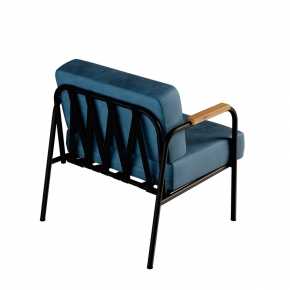 Fauteuil Barnabé - uni Velours Bleu Gris - Pieds Noirs