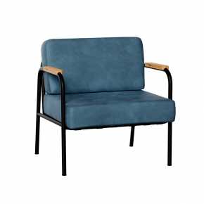 Fauteuil Barnabé - uni Velours Bleu Gris - Pieds Noirs