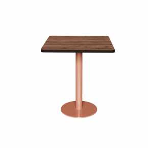 Table Retro Véra - Stratifié Bois Foncé -  Pied Central Terracotta - 70x70