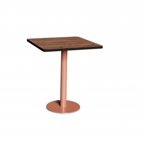 Table Retro Véra - Stratifié Bois Foncé -  Pied Central Terracotta - 70x70