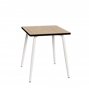 Table Retro Véra Carrée 70x70 – Imprimé Bois clair - Pieds Blancs