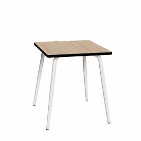 Table Retro Véra Carrée 70x70 – Imprimé Bois clair - Pieds Blancs