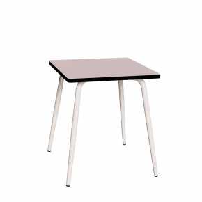 Table Retro Véra Carrée 70x70 - Stratifié Uni Rose Poudré - Pieds Blancs