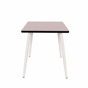 Table Retro Véra Carrée 70x70 - Stratifié Uni Rose Poudré - Pieds Blancs