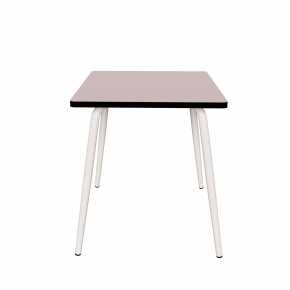 Table Retro Véra Carrée 70x70 - Stratifié Uni Rose Poudré - Pieds Blancs