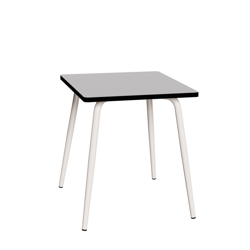 Table Retro Véra Carrée 70x70 – Stratifié uni Gris Perle - Pieds Blancs
