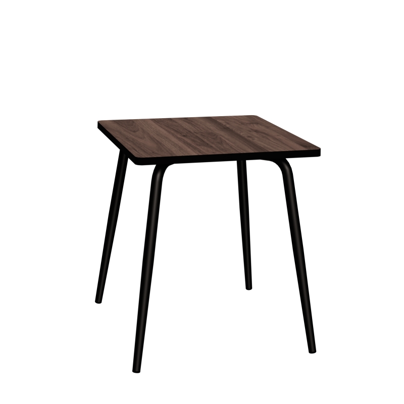Table Retro Véra Carrée 70x70 – Imprimé Bois Foncé - Pieds Noirs