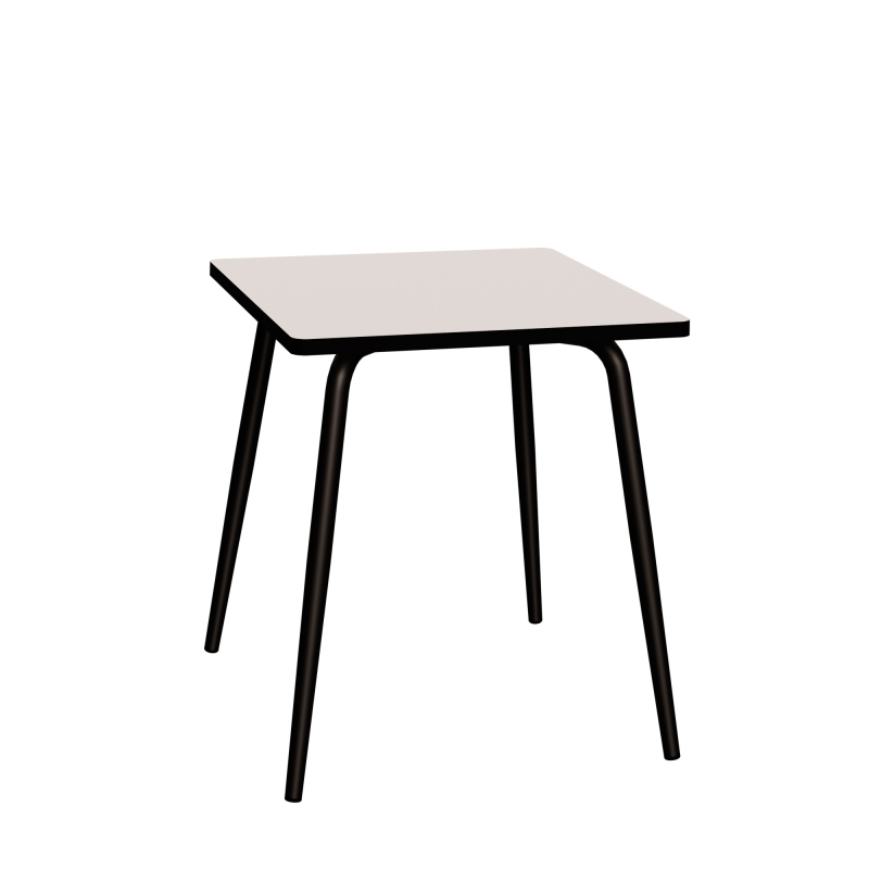 Table Retro Véra Carrée 70x70 – Stratifié uni Blanc - Pieds Noirs