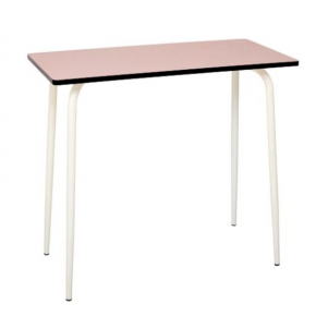 Table Haute Retro Véra 120x70 – Stratifié Uni Rose Poudré pieds Blancs