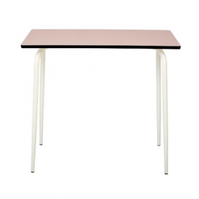 Table Haute Retro Véra 120x70 – Stratifié Uni Rose Poudré pieds Blancs