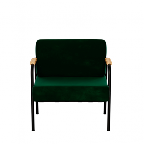 Fauteuil Barnabé - uni Dossier & Assise Velours Vert Colibri - Pieds Noirs