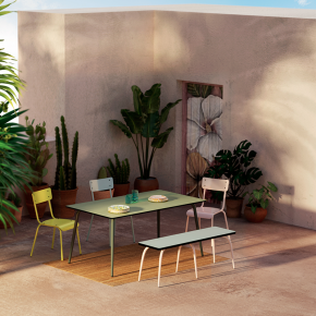 Table de Jardin Sun – Uni Vert Tilleul - Pieds Kaki – 160×90