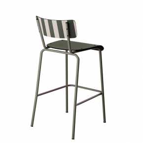 Chaise de bar Suzie 65cm - Dossier Stratifié imprimé French Riviera & Assise uni Avocado - Pieds Kaki