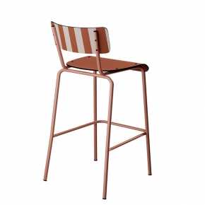 Chaise de bar Suzie 65cm - Dossier Stratifié imprimé French Riviera & Assise uni Paprika - Pieds Terracotta