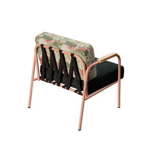 Fauteuil Barnabé - Dossier tissu Bloom & Assise Velours côtelé Vert Forêt - Pieds Terracotta