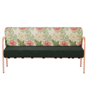 Canapé Barnabé – Dossier tissu Bloom & Assise Velours côtelé Vert Forêt - Pieds Terracotta