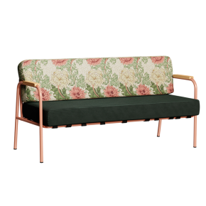 Canapé Barnabé – Dossier tissu Bloom & Assise Velours côtelé Vert Forêt - Pieds Terracotta