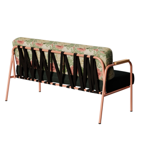Canapé Barnabé – Dossier tissu Bloom & Assise Velours côtelé Vert Forêt - Pieds Terracotta