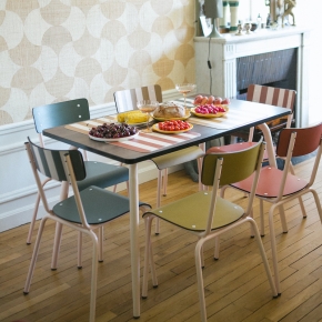 Chaise d’écolier Adulte Suzie Stratifié Dossier & Assise uni Ocre - Pieds Rose Poudré