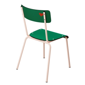 Chaise d’écolier Adulte Suzie Stratifié Dossier & Assise imprimé Amour Vert - pieds Rose Poudré