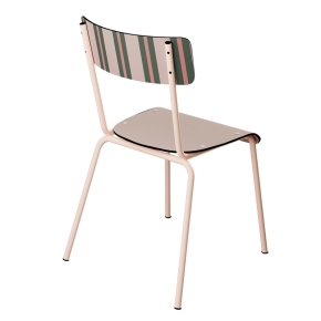 Chaise d’écolier Adulte Suzie Stratifié Dossier & Assise imprimé Rayures Portofino - pieds Rose Poudré