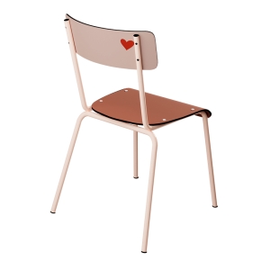 Chaise d’écolier Adulte Suzie Stratifié Dossier imprimé Amour Beige & Assise uni Paprika - pieds Rose Poudré