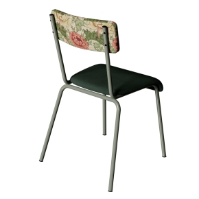 Chaise d’écolier Adulte Suzie bi-matière Dossier en Tissu Bloom & Assise Velours Côtelé Vert forêt - Pieds Kaki