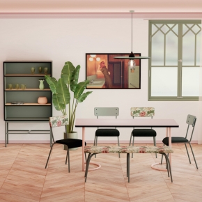 Chaise d’écolier Adulte Suzie bi-matière Dossier en Tissu Bloom & Assise Velours Côtelé Vert forêt - Pieds Kaki