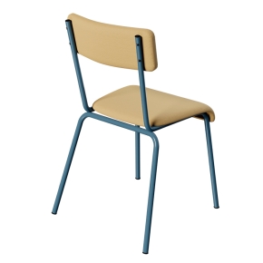 Chaise d’écolier Adulte Suzie Dossier & Assise en Tissu Uni Jaune - Pieds Bleu