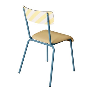 Chaise d’écolier Adulte Suzie bi-matière Dossier imprimé Ice Cream Jaune et Assise en Tissu Uni Jaune - Pieds Bleu